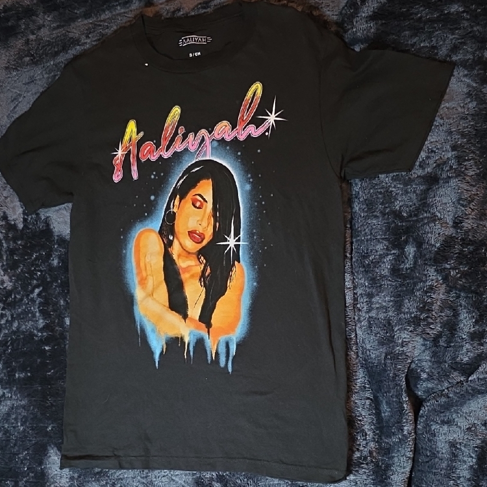 Black Graphic Tee with Aaliyah Design